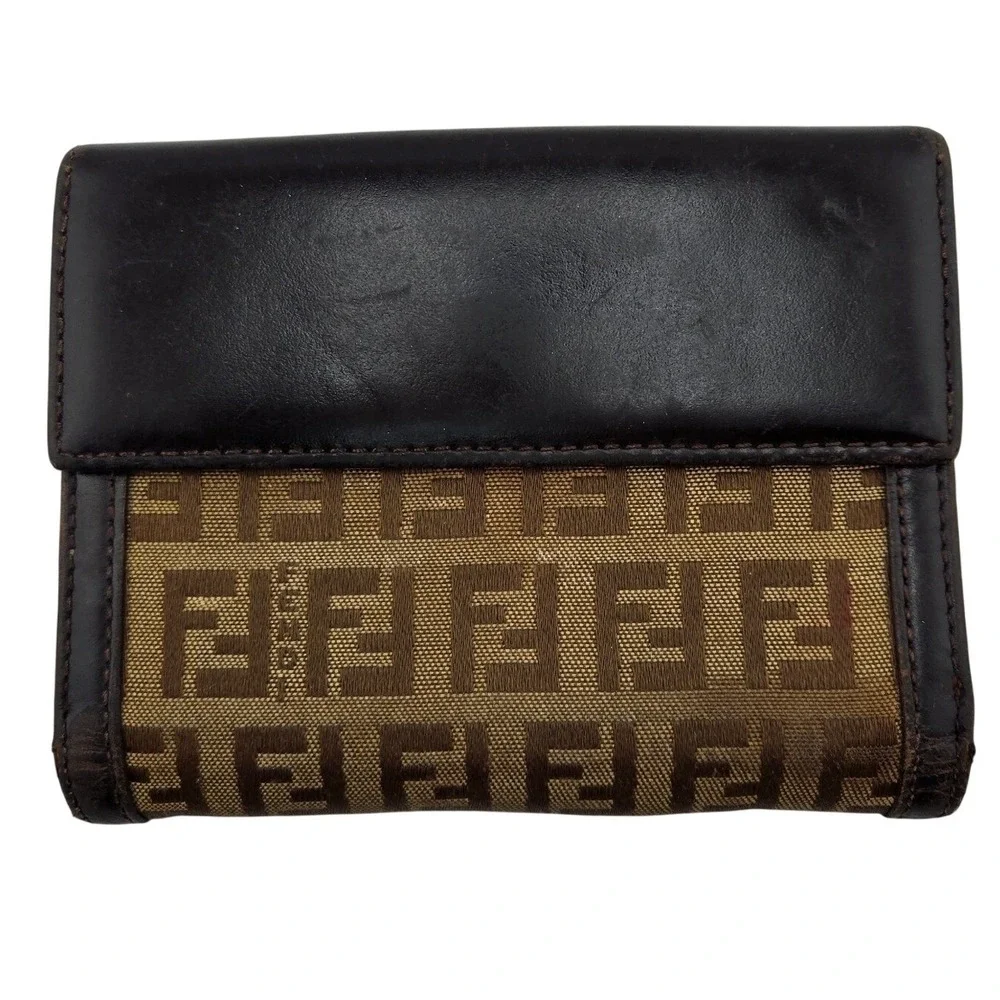 Fendi Zucca Canvas Bifold Wallet Brown Leather FF Logo